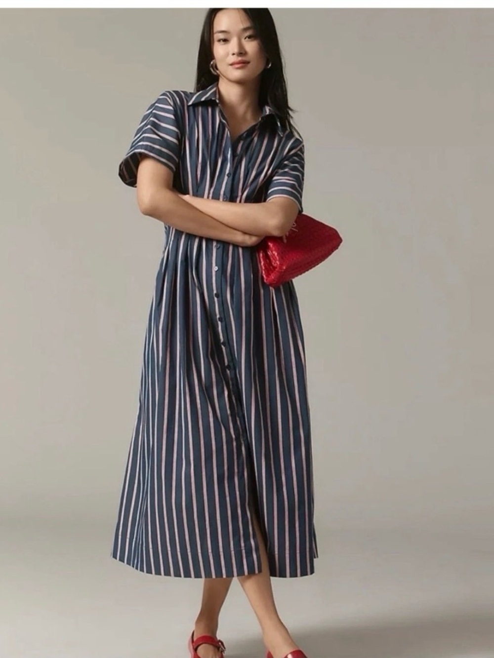 Anthropologie Tobie Button-Front Pleated Shirt Dress by Exquise